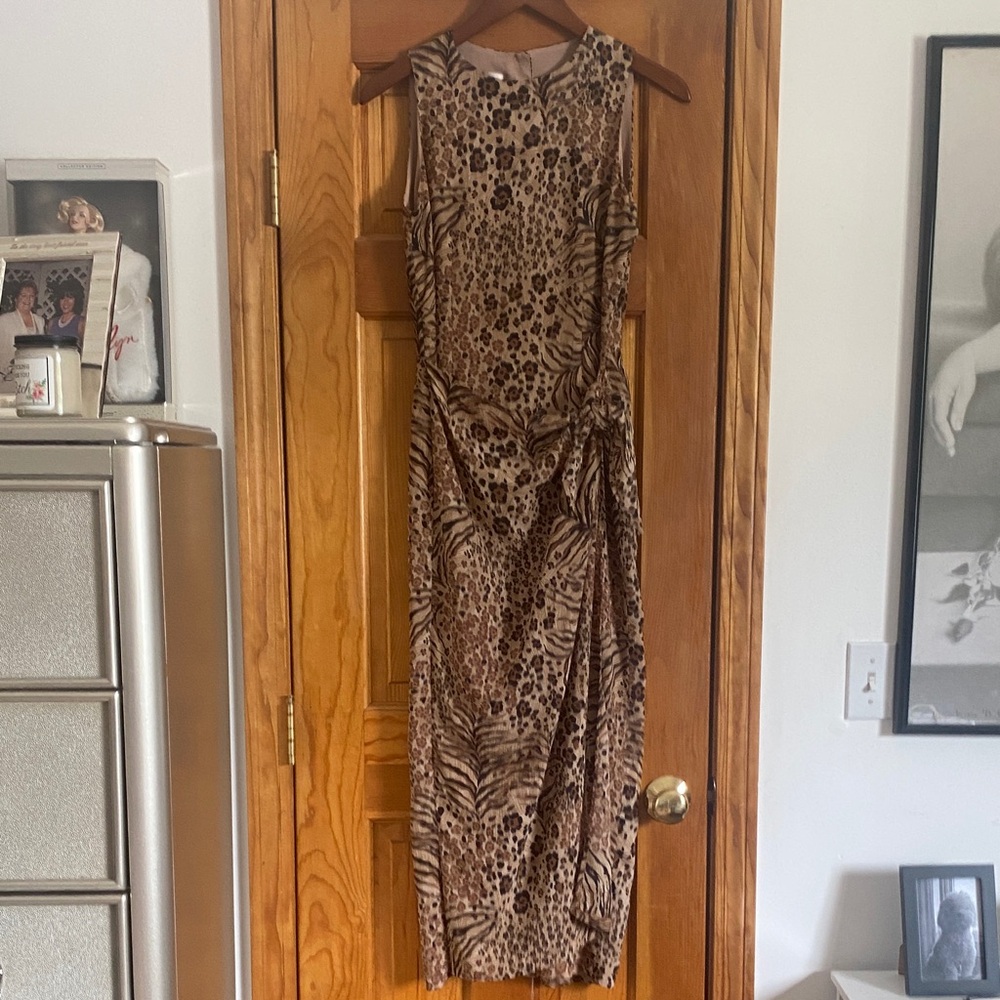 Jones New York Leopard Print Sheath Midi Wrap Dress Cocktail size 4